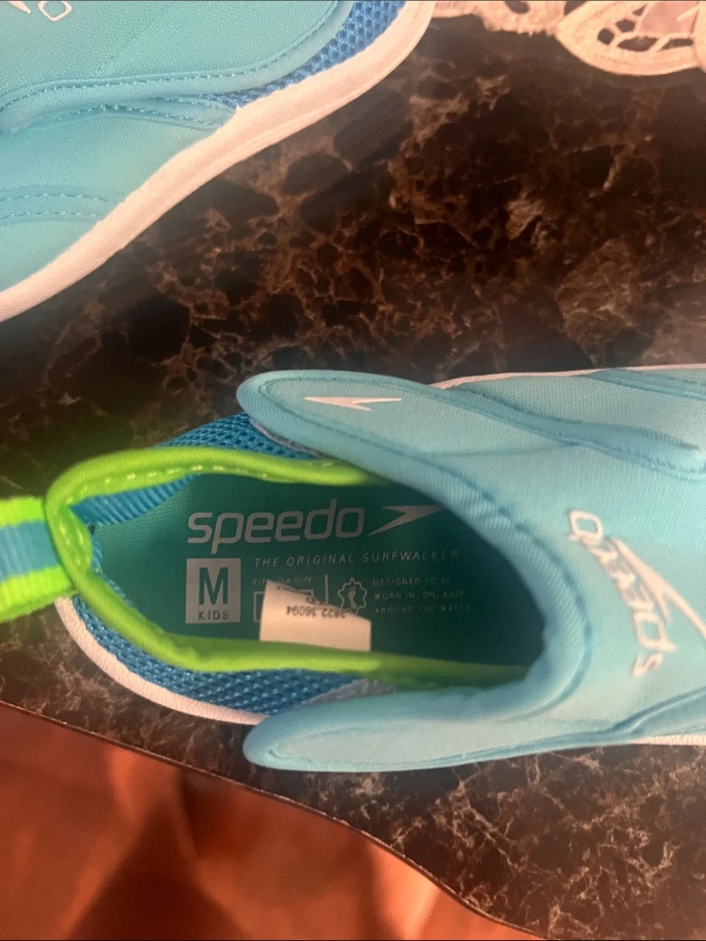 NWOT Speedo Kids Water Slip-On Shoes in Aqua with Lime Accents